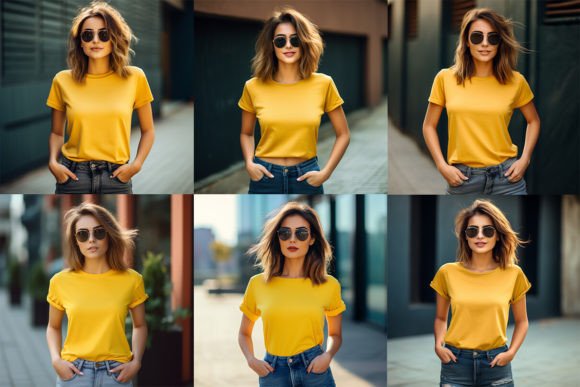 Download Beautiful Girl Yellow T Shirt PSD Mockup - Girl Collection