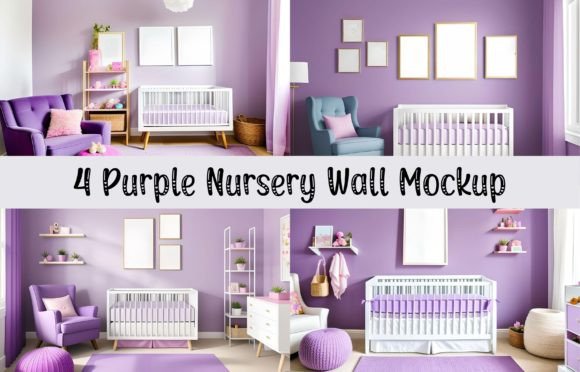 Download 4 Purple Wall Art Frames Nursery Mockup - Nursery mockup Collection