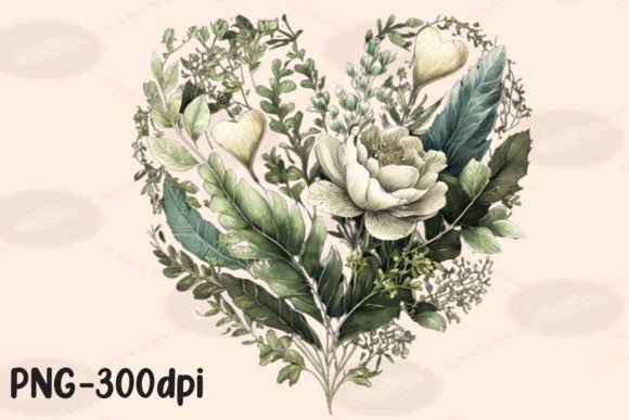 Download Vintage Greenery Heart Florals PNG - Premium Bundle