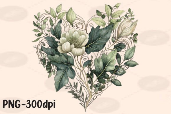 Download Vintage Greenery Heart Florals PNG - Premium Resources