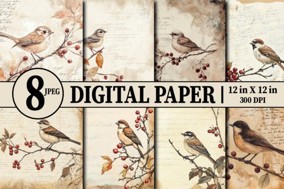 Download Shabby Chic Vintage Bird Digital Paper - Premium Resources