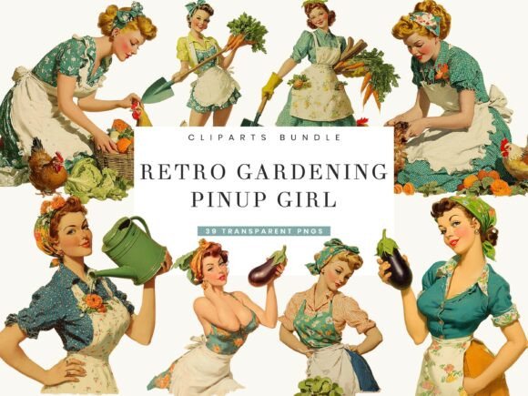Download Retro Gardening Pinup Girl Clipart - Girl Collection