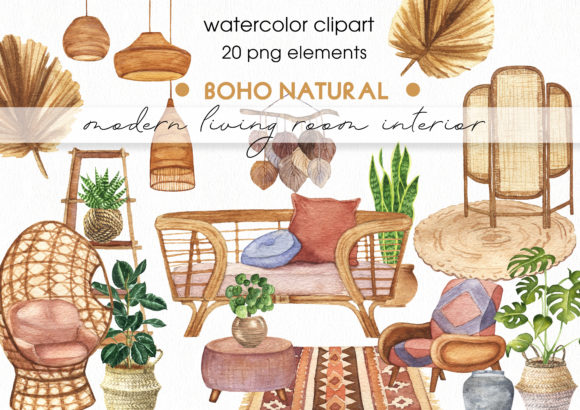 Download Watercolor Modern Boho Interior Clipart - Modern Collection